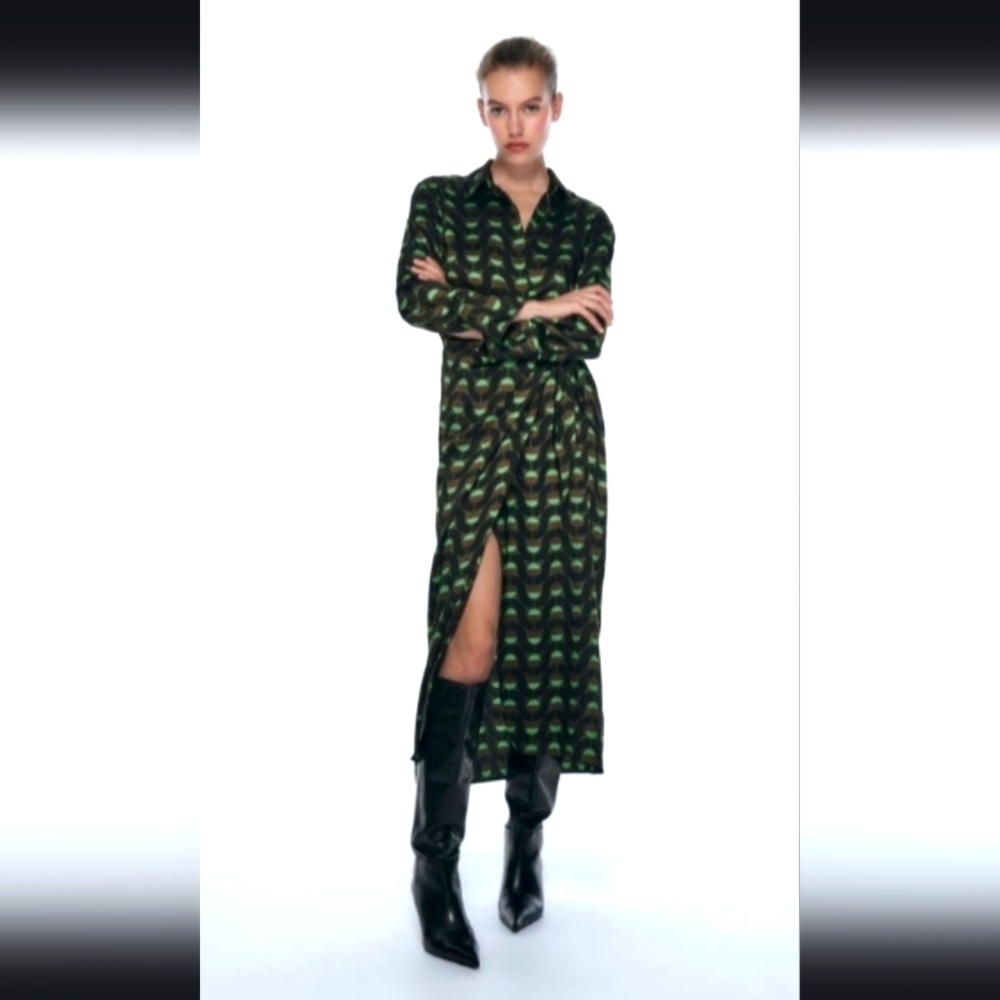 Geometric Printed Wrap Dress